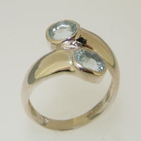 Britanci napravio je 14k bijeli zlatni prirodni akvamarinski ženski prsten - veličine opcija - veličina