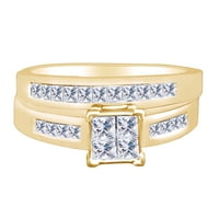 1. Carat princeza rez bijeli prirodni dijamantni angažman vjenčani mladenkini prstenovi 10k čvrsto žuto