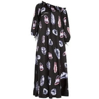 Maxi haljine za žene plus veličine dugih rukava cvjetni ispis dnevno casual otvoreno rame retro vintage