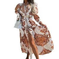 HOWD haljina s dugim rukavima V izrez Plus veličina Dizajn za ispis Duga haljina za odmor