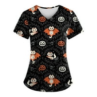 Umitay Ženski personalizirani Halloween Print s kratkim rukavima V-izrez V-izrez Radne majice Plus veličine za žene