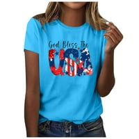 Thirts 4. jula za žene Modne američke zastave Top Patriotske zvijezde Stripes T-majice Dan neovisnosti Bluze Ispiši labavu majicu Crewneck kratki rukav plavi m