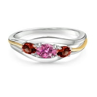 Gem Stone King srebrna i 10k žuti zlatni prsten Pink Moissine Garnet