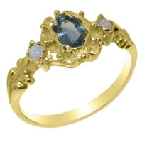 Britanci napravio je 10k žuto zlato prirodni safir i Opal ženski zaručni prsten - Opcije veličine -