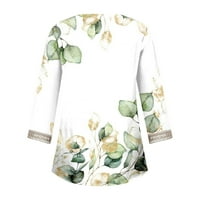 Meichang rukavi ženske ljetne vrhove sa cvjetnim printom casual majice čipka V izrez tee opušteni fit