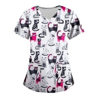 Ženski bluze Ženska modna ravna odjeća s kratkim rukavima V-izrez s džepovima tiskanim vrhovima Multicolor