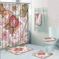 Floral cvjetni leptir figure u azijskom stiliziranom elegancijsku kupatilo kupatilo set tuš za kupanje ručnik za kupatilo za kupanje kontura val i toaletni poklopac poklopca poklopca poklopca poklopca