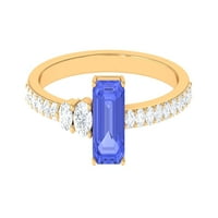 CT Octagon Cut Tanzanite Solitaire Remise Prsten za žene sa dijamantskim naglaskom, 14k žuto zlato,