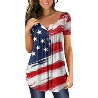Ženske majice Grafički dan neovisnosti TOP V-izrez kratki rukav Ležeran sakrij trbuh USA zastava crvene