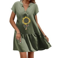 Zunfeo haljine za žene - trendy s kratkim rukavima, otisnuta V izrez Casual Comfy haljine Djevojke Green