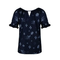 Ženski bluze Žene Ležerne ljeto o vratu kratkih rukava od tiskane bluze na vrhu odjeće Mornarica L