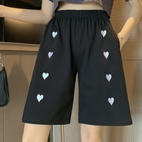 Hlače za žene Dressy ljetni modni casual džepovi za vez srca Dame Labavi kratke hlače crna xxl