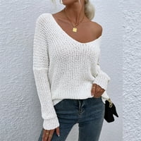 Ženski pleteni pulover Dukseri padaju i zimske dugih rukava okrugli vrat akrilni pulover džemperi bijeli