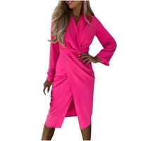 Loopsun Ljeto uštede odjeće za žene za žene, ženska modna casual čvrsta struka Split vilica V-izrez preklopite dugi rukav ružičasti s