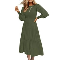 Elegantna haljina za žene - jesenski zimski modni dugih rukava kruta dugačka haljina zelena l