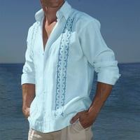 Košulje s dugim rukavima za muškarce, muške košulje za patchwork s dugim rukavima, ležerna za odmor na plaži Cardigan majica bluza plava
