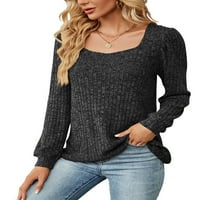 Gomelly Women majica dugih rukava na vrhu labave majice dame modne ured pulover kvadratni vrat crni