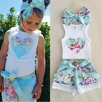 Toddler Baby Girl Heart Flower Vest + čipke kratke hlače hlače Outfits