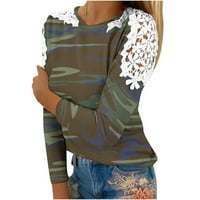 Ženska posada pulover dugih rukava na ramenu udubljeni čipke Majice Jesen Ležerne trendy bluze vojska