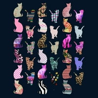 Girly Whimsical Mačke Aztec Cvjetne pruge uzorak mornarica Plava grafička pulover Hoodie - Dizajn ljudi