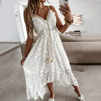 Ženska casual modna čvrsta boja čipke haljine velike rublje, bijela, l