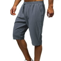 XYSAQA muške posteljine pamučne kratke hlače Ljetne casual dužine koljena Klasični fit elastični šarke s potezom