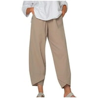 Zeceeuar pamučne pantalone za žene Čvrsti ljetni visoko elastični struk duge ravne hlače casual široke