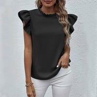 Clearance ispod $ Charella Fashion Womens Ljetni okrugli vrat rufffle kratki rukav, pune casual bluze na vrhu crne, m