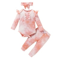 Newborn Baby Girl Outfit set rebra s dugim rukavima ROMPER TOP + TIE-DYE Hlače + trake za dječje dječje