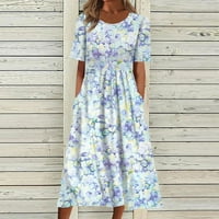 Stabilne ljetne haljine za žene Žensko ljetno casual modni ispisani kratki rukav Džepna haljina za O-izrez