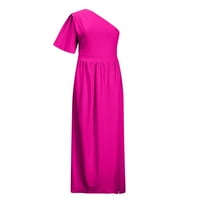 SunMmer haljina za žene - Fit Flare jedno rame za vrat cijev s čvrstim rukavicama bez rukava, haljina