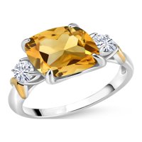Gem Stone King Srebrna i 10k žuto zlato 3-kameni prsten Citrine Moissine
