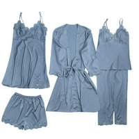 Ženska kupaonica Solidna cvjetna čipka TRIM Satin Cami Pajama Set Silk Nightcown PJS Pajamas setovi