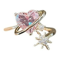 Wendunide ukrasi, ružičasti otvoreni prsten za ženu Trend punim srcem srčanim prstenom dame nakit srčani šuplji prstenovi za žene podesive veličine prstena ružičasta