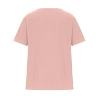 Odeerbi Plus size pamučne posteljine za žene Ljeto seksi ispis Reklama majica s gumbom okrugla vrata kratkih rukava ružičasta