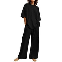 Ženska odjeća za ljeto Ležerne prilike Žensko ljeto odijelo Trendovi Kratki rukav Solid Bool Bool Color Pantalone Ležeran dvodijelni odijelo Black XXL