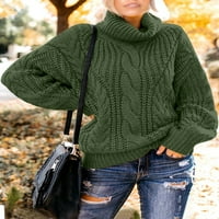 Turtleneck džemperi za žene zelene prevelizirani kabel pleteni džemper mekan udobni pulover Dukseri
