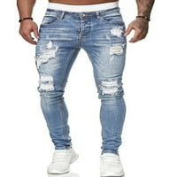 Arvbitana Muškarci Stretch Skinny Ripped Jeans Super Comfy Thene Thene wim hlače s uništenim rupama