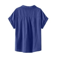 Levmjia Womens Plus majica veličine vrhova ljeta ljeta Ženska vrhovi Solid Boja rever Ležerne majica s kratkim rukavima Loose Tops