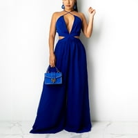 Modna ženska puna boja casual labav remen otvoreni bodysuit royal plavi m