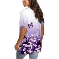 Ženski vrhovi V-izrez cvjetne bluze casual ženske majice kratki rukav ljetni ljubičasti l