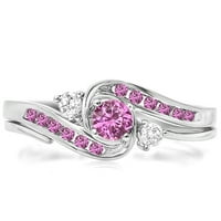DazzlingRock kolekcija 10k okrugli ružičasti safir i bijeli dijamantski vrtni zaručni prsten sa setom benda, bijelo zlato, veličine 6