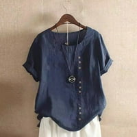 Ženske majice Okrugli vrat kratki rukav majica casual gumba čvrsta boja bluza na vrhu ljetne pamučne