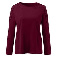 Cuoff bluze za žene čipke šuplje od padajućkih ramena košulje s dugim rukavima Crewneck casual labav pulover majice vino m