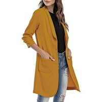 Ženski dugi kaput reverska jakna Cardigan Long Tan namotaj sa džepnim kaputima za žene žute
