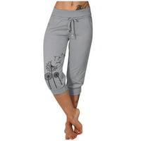Qcmgmg Ženske ležerne hlače i Capris Dandelion Print Pull na tankim nogama Dression Capri pantalone