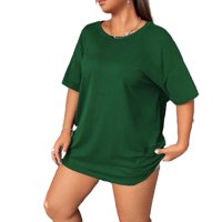 Ženska casual grafički okrugli vrat zeleni lakat dužine plus majice veličine 2xl