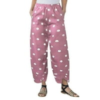 Ženske labave ležerne prilike polka tiskane zašivene hlače modne hlače Pink XL