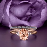 Zasljepljujući minimalistički 2. karat ovalni morgatit i dijamantni movali zaručnički prsten, klasični vjenčani prsten, jedan odgovarajući opseg u 10K čvrstih ruža zlata, poklon za Loveria, Obećaj prsten