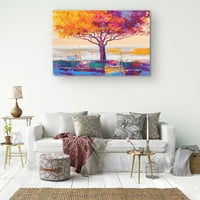 Startonight Canvas Zidna umjetnost Sažetak Usamljena rainbow Tree Plava narandžasta slika Framed 32